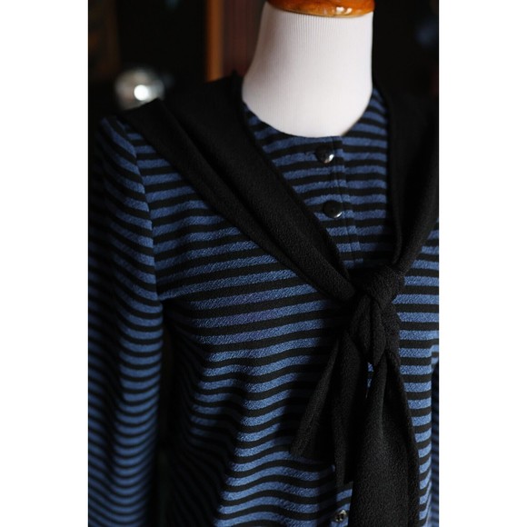 Vintage  Perceptions Womens 6 Pin up Rockabilly stripped button shirt with scarf - Picture 5 of 8